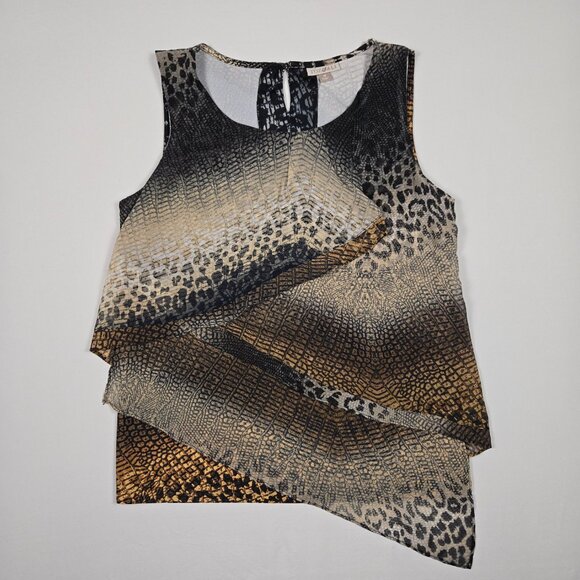 Roz‎ & Ali Womens Medium Sleeveless Asymmetrical Animal Print Layered Hem Blouse - Picture 3 of 8